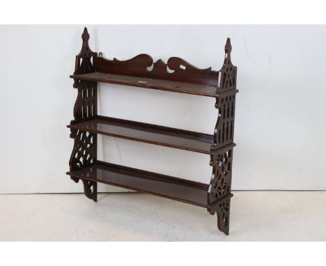 Mahogany fretwork open wall shelf