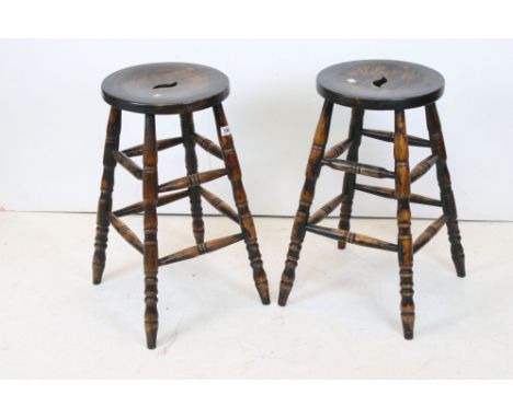 Pair of vintage beechwood kitchen high stools 