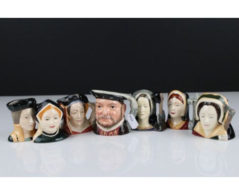Set of Royal Doulton Small Henry VIII and his Six Wives  Character Jugs, model numbers D6648, D6747, D6658, D6693, D6651, D67