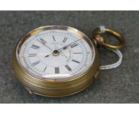 A early 20th century brass cased centre seconds chronograph pocket watch. 