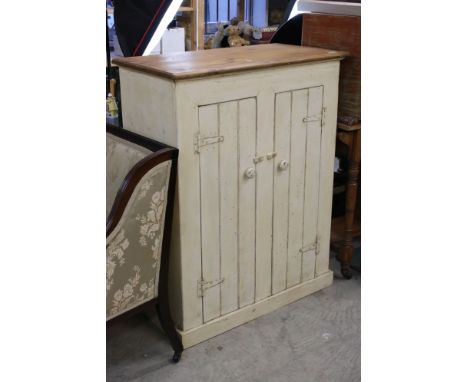 Vintage part painted pine two door cupboard 