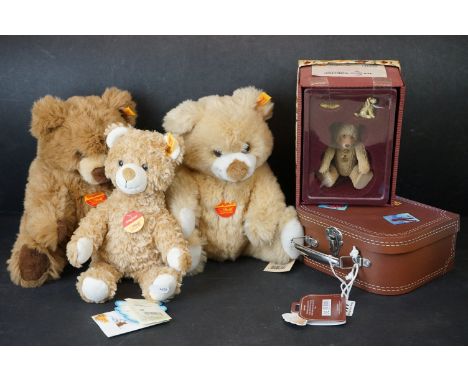 Three Steiff Teddy Bears no's. 022760, 660177 and 660696 together with Steiff Teddy Bear 111471 in original case and a Boxed 