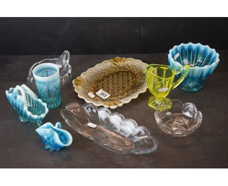 Collection of Pearline Glass, produced by G Davidson from 1889 -1914, to include a turquoise sugar bowl, numbered Rd 130643 t