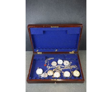 A collection of mainly vintage pocket watches together with a selection of Albert chains. 