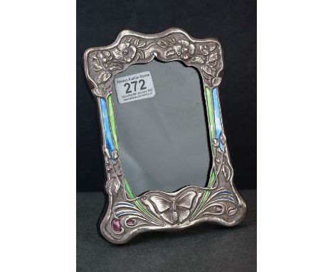 Silver and enamel easel back picture frame 