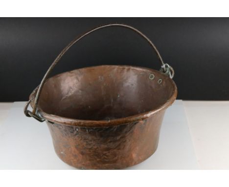 Antique Copper Cauldron / Planter with Iron Swing Handle, 42cms diameter 