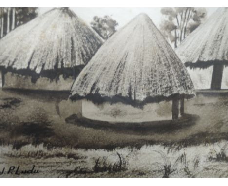 Two watercolours, J P Ludo, Karamojong portrait study, and village huts, signed, 28 x 22cm, and 17 x 25cm, plus frame and gla