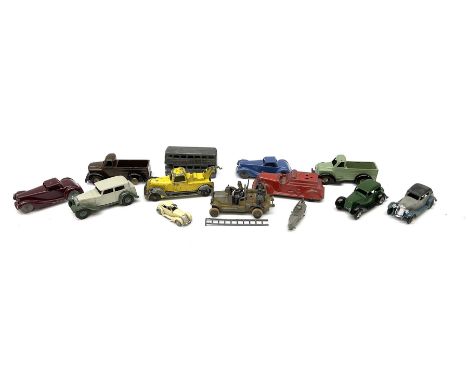 Various Makers - thirteen unboxed and playworn early die-cast models comprising three DG Models cars; two open back trucks; b