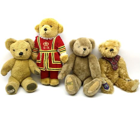 Four Merrythought teddy bears - International Collectors Club limited edition with growler mechanism No.71; plain brown with 