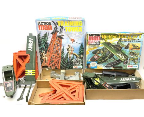 Palitoy Action Man - boxed Pursuit Craft and another unboxed part craft; together with a boxed Training Tower and another unb