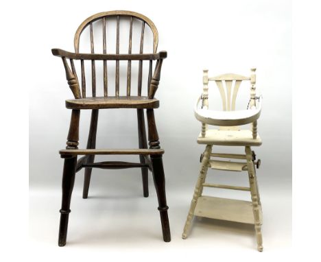 Victorian child's windsor style ash and elm stick-back high chair with turned supports and stretchers H88cm; and a white pain