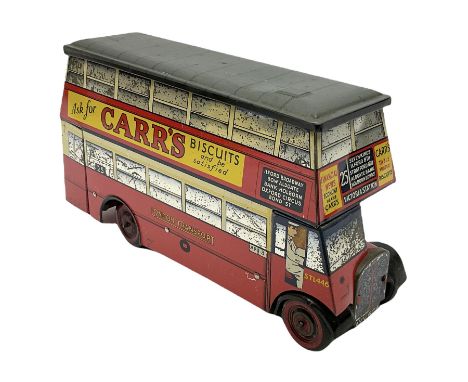 Chad Valley Carr�s Table Water Biscuits London Transport STL446 double decker bus biscuit tin, push-a-long, lithographed red 