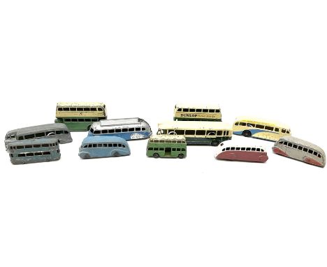 Dinky - eleven unboxed and playworn die-cast early buses and coaches including two French made - Autocar Isobloc and Autobus 