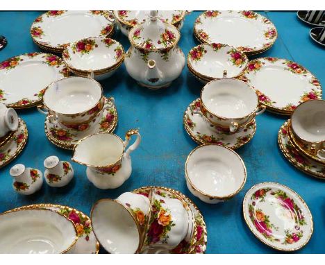 A Royal Albert Old Country Roses fifty six piece dinner and Tea service for six places.