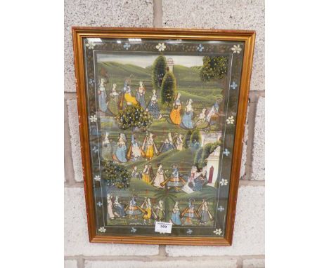 An Indian painting, female musicians and Courtesans in a garden