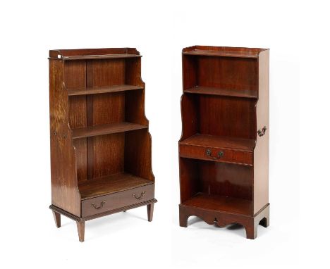 A Regency style mahogany waterfall bookcase, with carry handles to the sides and drawer below, 61cm wide, 32cm deep, 112cm hi