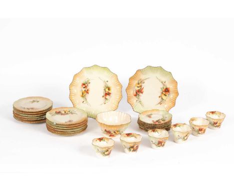 A Nautilus porcelain part service, poppy decorated, with six cups,  eleven saucers, twelve tea plates, two cake plates and a 