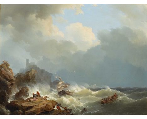 Hermanus I Koekkoek (1815-1882)Shipwreckwith figures on the rocks in the foregroundsigned and dated 1837oil on panel, 33cm x 