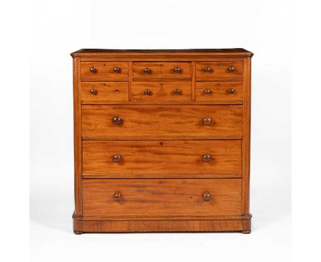 A Victorian mahogany chest fitted with an arrangement of eight drawers, 118cm wide, 52cm deep, 119cm highTop with small dents