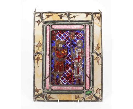 Rosalind Grimshaw (1945 - 2020) 'St George and Edmund' a stained glass panel, etched into the glass at the base and dated 198