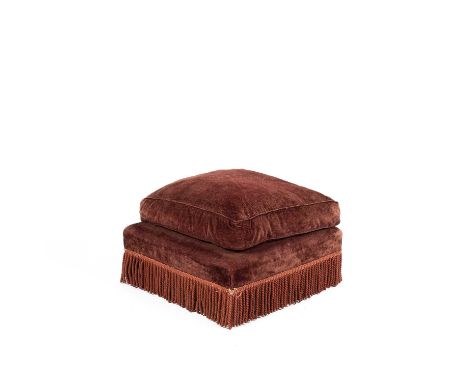 A rectangular upholstered footstool with attached cushion seat, on square tapering legs Images of base and legs