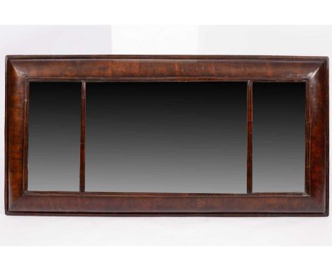 A William &amp; Mary walnut triple plate bolection moulded landscape mirror, 148cm wide x 76cm highAll over fair condition. S