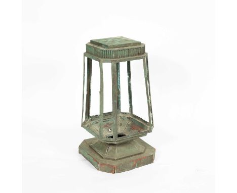 A copper lantern housing, of slightly tapering, square canted form, 71cm high