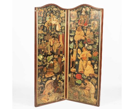 An Edwardian decoupage screen 64cm wide, 160cm high