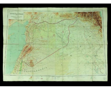 [Syria &amp; Lebanon] Syrie &amp; Liban, Bureau Topographique des Troupes Francaises en Levant, 1938, line backed folding map