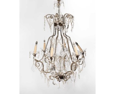 A beaded glass six light chandelier or electrolier 79cm high