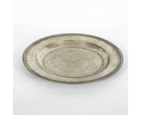 An English pewter multiple reeded charger by John Barlow of London circa 1698, good hallmarks to the front rim and touchmarks