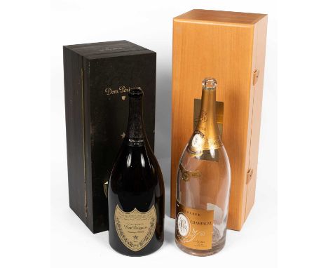 Two empty large format Champagne bottles comprising a Methuselah of Dom Perignon 2002, No.259, boxed and a Methuselah of Loui