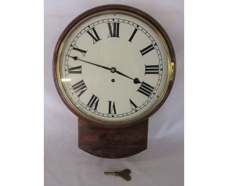 19th century mahogany cased wall clock with single fusee movement H 46.5 cm, clock diameter 36 cm