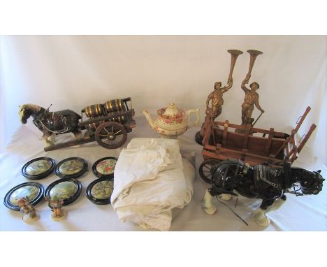 2 boxes of assorted ceramics inc Goebel and pot lids, night gowns etc