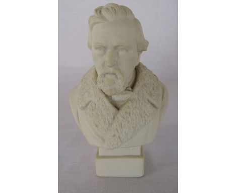 19th century parian bust of Holyoake, impressed R &amp; L Ltd, raised on a square base c1889 H 18.5 cm