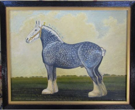 Framed acrylic on canvas of a shire horse 'Bradford Grey King' by R C Bell 57 cm x 46 cm (size including frame)