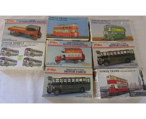 Selection of Keil Kraft&nbsp; plastic model kits inc 1920s open top b-type London bus, London Feltham tram &amp; London E1 cl