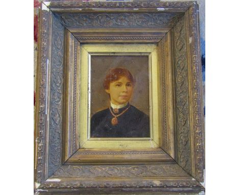 19th century English School gilt framed and glazed oil on board portrait of a lady 28 cm x 32 cm (size including frame)