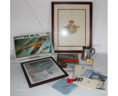 Selection of RAF memorabilia including Hasegawa model Spitfire, The British Officers' Club of Philadelphia Battle of Britain 