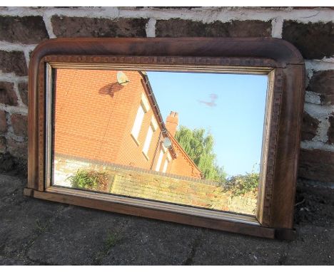 Small Victorian walnut and Tunbridge inlaid over mantel mirror