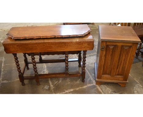 Oak gate leg table with leaf requiring re-attachment &amp; a record player cabinet