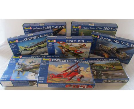 Selection of Revell aircraft model kits inc Spitfire, Fokker, Gannet &amp; Spad XIII