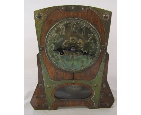 Arts &amp; Crafts wood and metal mantel clock H 30 cm
