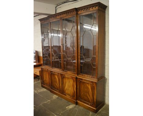 Reproduction Georgian Chippendale style breakfront display bookcase W202 Ht215cm