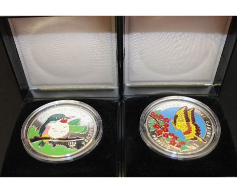2 Cuban silver 10 pesos coins with enamel decoration dated 1996