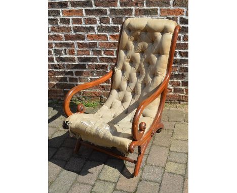 Victorian button back open arm chair with scroll arms&nbsp;