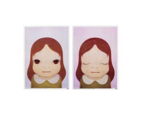 Yoshitomo Nara (Japanese 1959-), 'Cosmic Girls: Eyes Opened/Eyes Closed', 2008, two offset lithographs in colours on smooth w