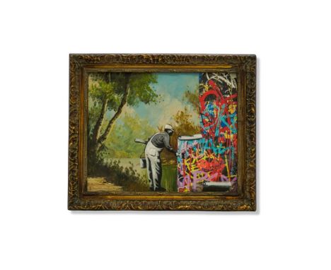 Mr Brainwash (French 1966-), 'Time Change', 2018, unique oil and collage on canvas, signed recto, signed and dated verso, bea