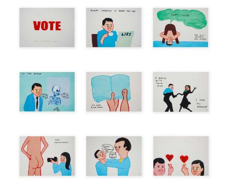 David Shrigley & Joan Cornella (Collaboration), 'Vote', 2022, a complete set of eight screenprints in colours on wove paper, 