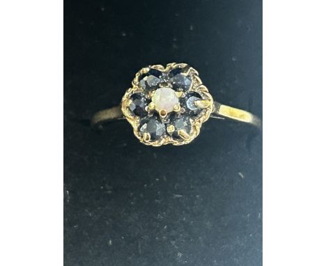 9ct Gold ring set with opal & sapphires Size P.5